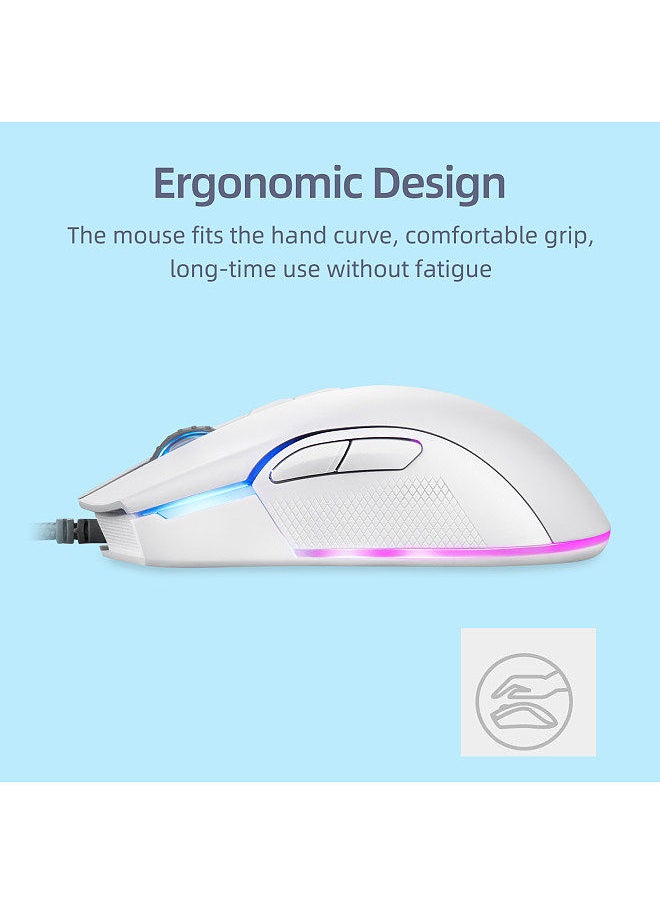 Motospeed - V70 USB Wired Gaming Mouse RGB Mouse Ergonomic Design 8-gear Adjustable DPI Wide Compatibility White - Image 1