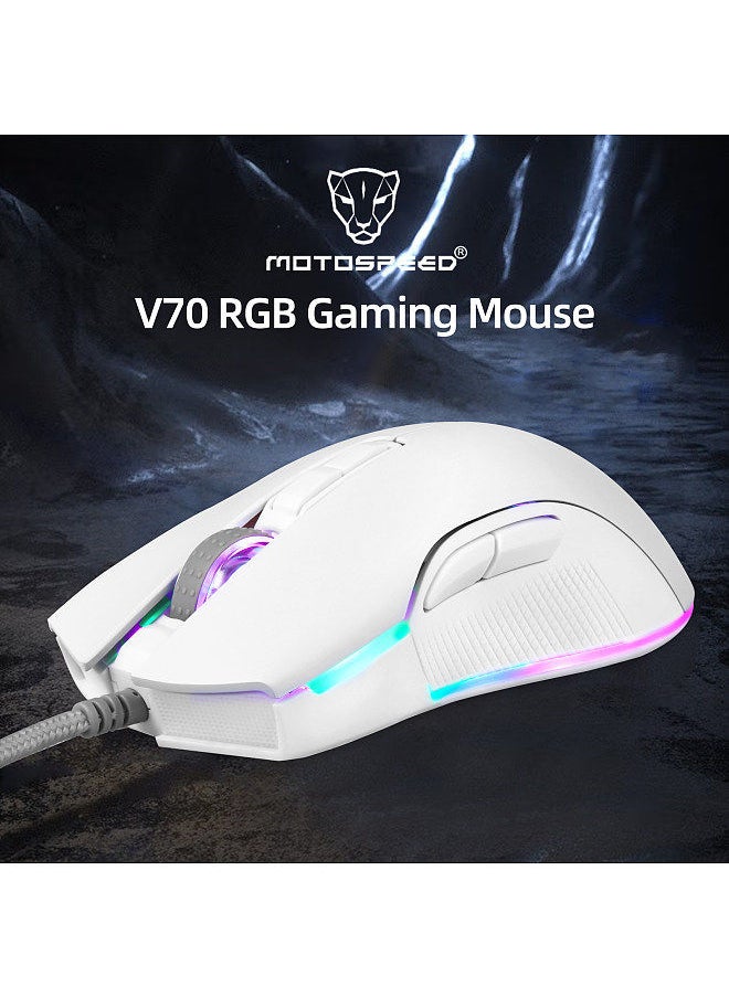 Motospeed - V70 USB Wired Gaming Mouse RGB Mouse Ergonomic Design 8-gear Adjustable DPI Wide Compatibility White - Image 1