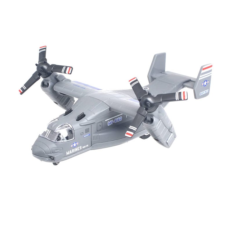 Ailejia Alloy Metal Airplane MV22 Military Osprey Transport Helicopter Model Army Aircraft Air Force Toy with Pull Back Fighter Toy Grey - Image 3