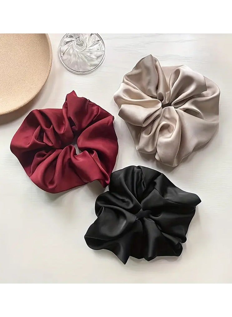يوكانبي 3 قطع أنيقة الحد الأدنى خاتم شعر الساتان ، غطاء رأس نسيج لون صلب للنساء ، هدايا يومية للعطلات - Image 2