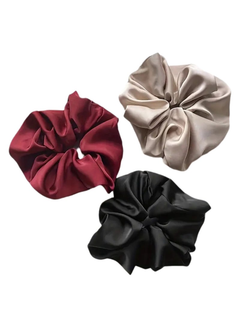 يوكانبي 3 قطع أنيقة الحد الأدنى خاتم شعر الساتان ، غطاء رأس نسيج لون صلب للنساء ، هدايا يومية للعطلات - Image 1