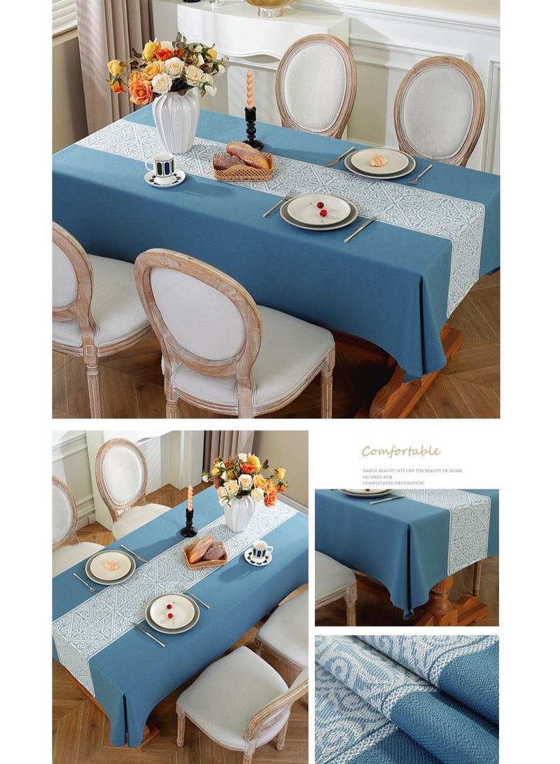 Oil-proof Tablecloth Imitation Cotton Linen Polyester Material Jacquard Tablecloth 140*180cm Blue - Image 2