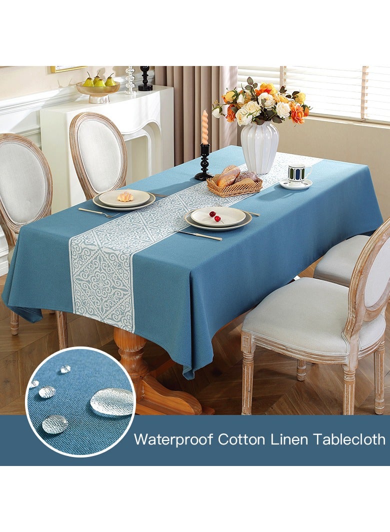 Oil-proof Tablecloth Imitation Cotton Linen Polyester Material Jacquard Tablecloth 140*180cm Blue - Image 1