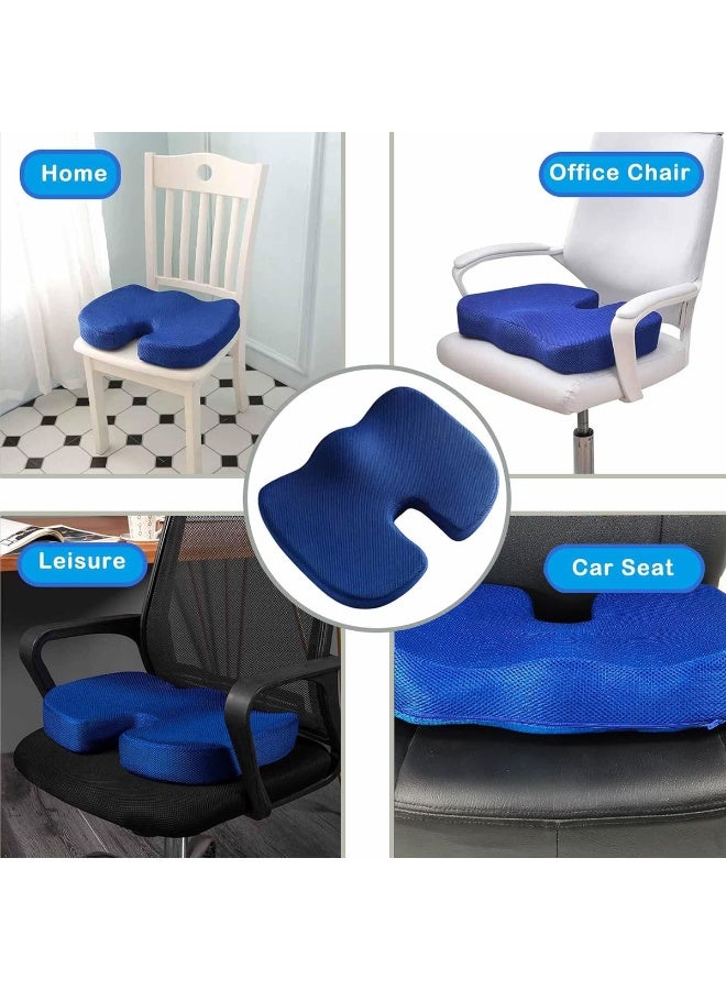 Blue Memory Foam Seat Cushion – Ergonomic U-Shaped Design for Tailbone, Back & Hip Support – Removable Washable Mesh Cover – Comfortable Orthopedic Cushion for Office Chair, Home, Car Seat, Wheelchair, Driving, Yoga & Meditation - Image 5
