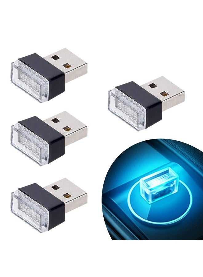 Febrytold 4Pcs Ice Blue USB Car Interior Atmosphere Lamps, Universal Mini Led USB Lights for Car Decoration, Lighting - Image 1