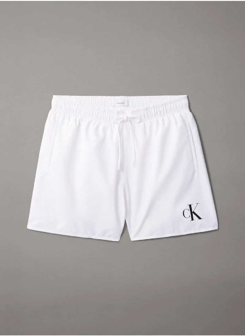 Calvin Klein Jeans Men's Medium Drawstring Swim Shorts - CK Monogram - Polyester, White