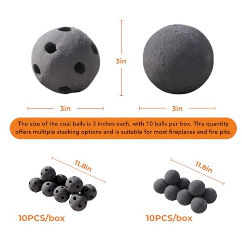 Ceramic Fire Balls, Set of 10 Round 3in Black Fire Pit Balls for Indoor/Outdoor Gas, Electric, Propane Fireplace, Fire Bowl, Fire Pit Accessories - Image 3
