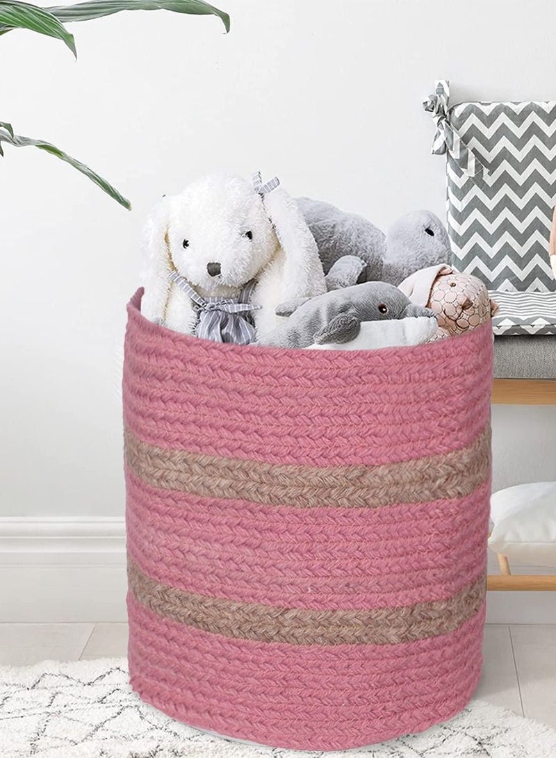 N & H Eco-friendly Handwoven Multipurpose Designer Baskets for Storage Organizer & Indoor Planters (Pink & Beige) - Image 1