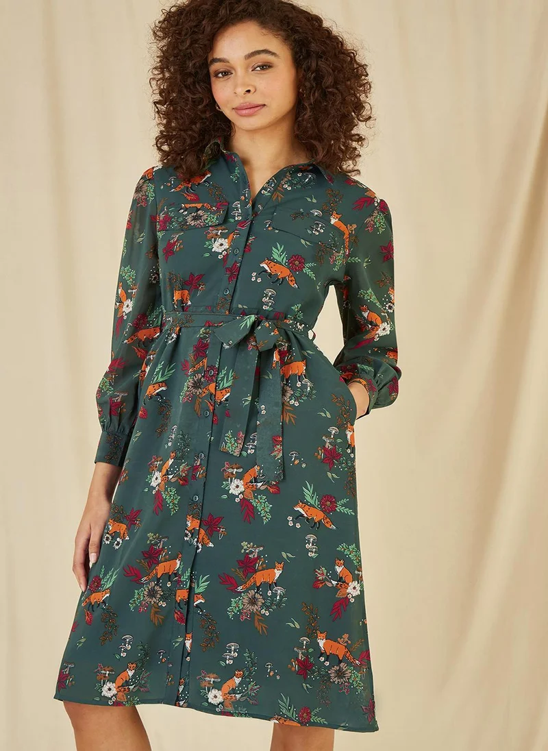 Yumi Fox Print Shirt Dress