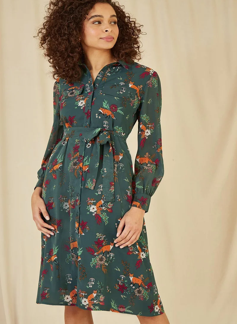 Yumi Fox Print Shirt Dress