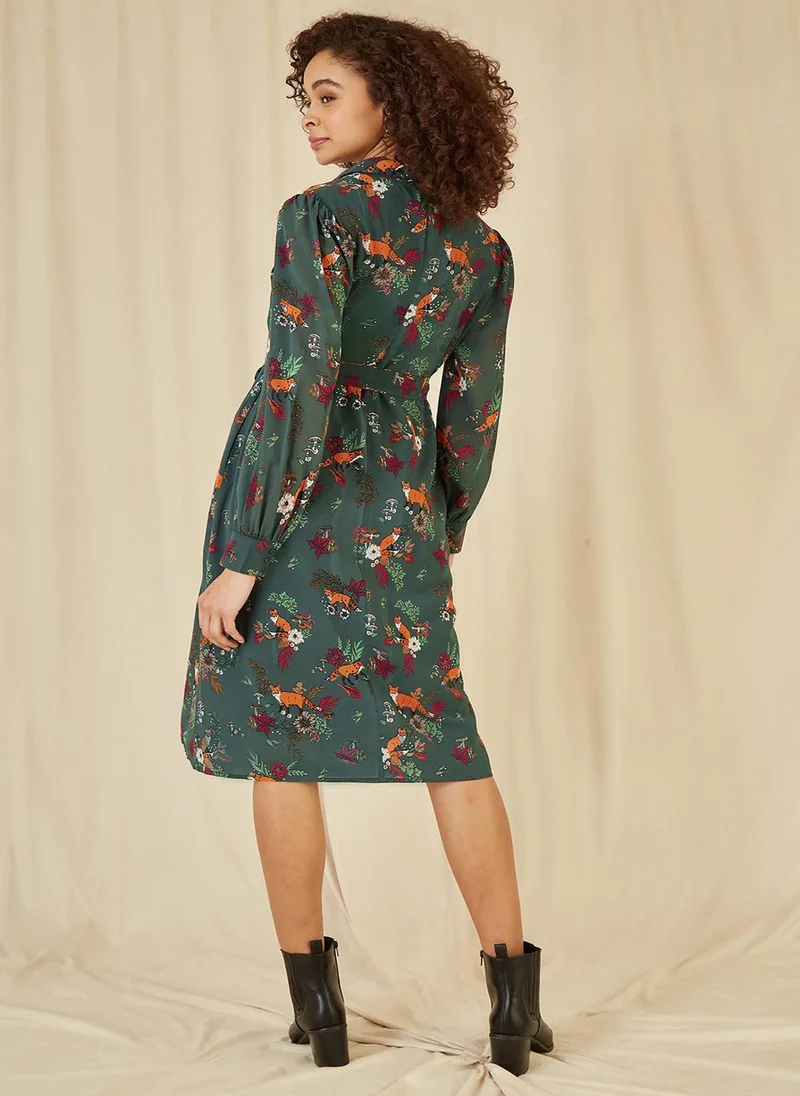 Yumi Fox Print Shirt Dress