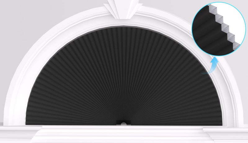 Myshade Arch Window Shades Half Circle Blackout Cellular Shades Cordless No Drill Blinds for Windows Half Moon Honeycomb Fabric No Tools Room Darkening Shades Easy Install (1PCS Black 72" W X 36" H) - Image 1