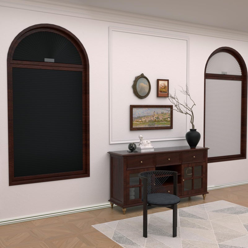 Myshade Arch Window Shades Half Circle Blackout Cellular Shades Cordless No Drill Blinds for Windows Half Moon Honeycomb Fabric No Tools Room Darkening Shades Easy Install (1PCS Black 72" W X 36" H) - Image 5