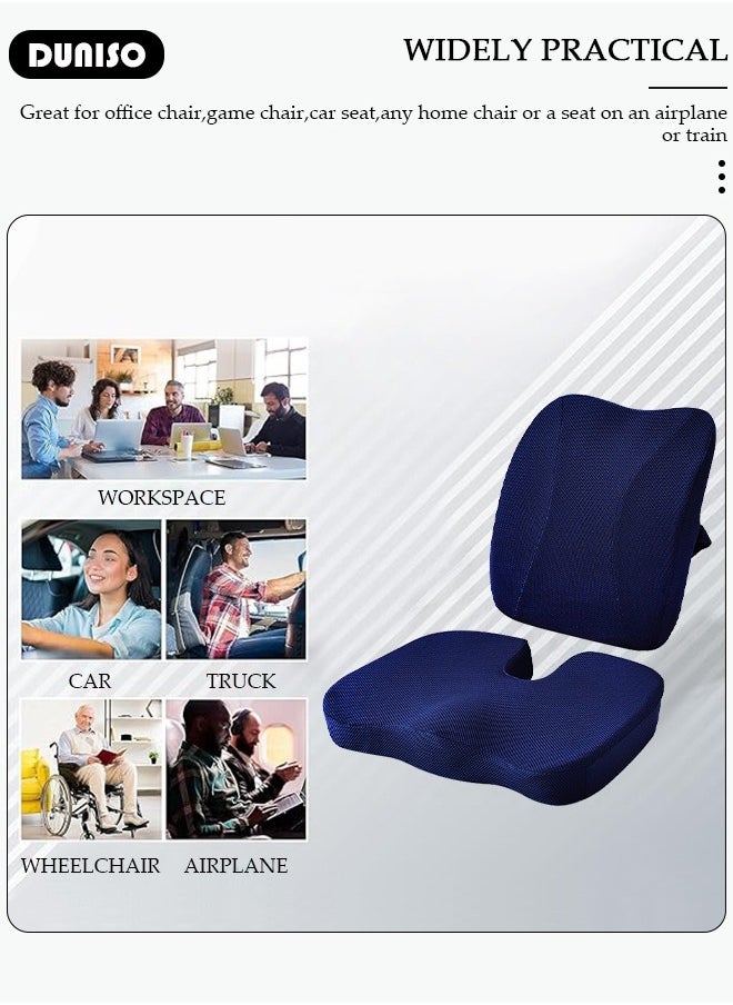DUNISO - Seat Cushion and Lumbar Support Pillow with Adjustable Straps, Comfort Memory Foam Orthopedic Back Pillow for Office Home Car with Washable Cover, Ergonomic Desk Chair Pads for Tailbone, Lower Back Pain, Sciatica Relief - Image 1
