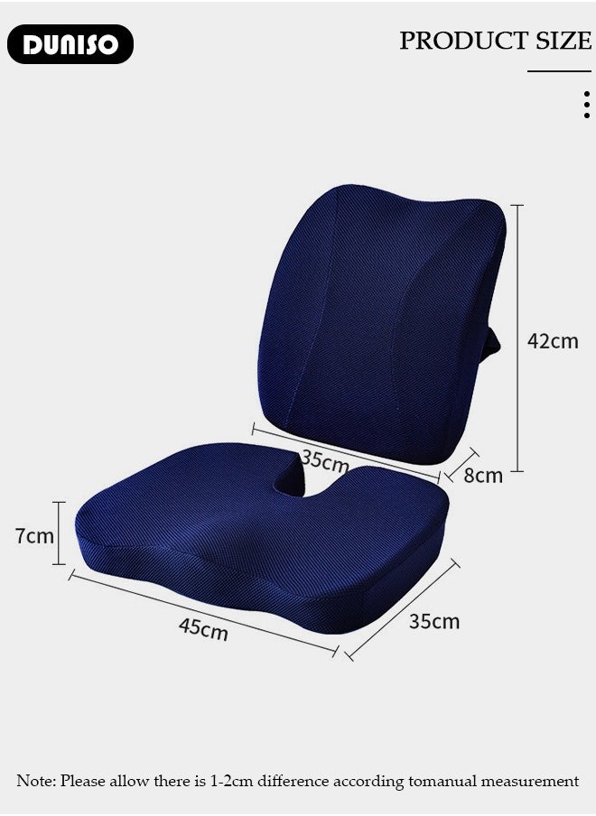 DUNISO - Seat Cushion and Lumbar Support Pillow with Adjustable Straps, Comfort Memory Foam Orthopedic Back Pillow for Office Home Car with Washable Cover, Ergonomic Desk Chair Pads for Tailbone, Lower Back Pain, Sciatica Relief - Image 1