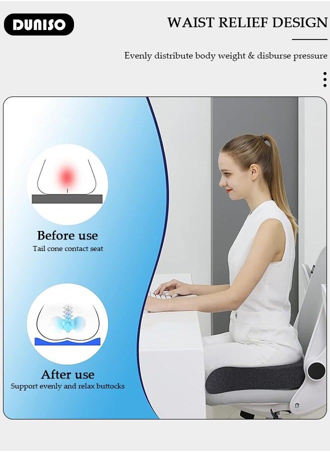 DUNISO - Seat Cushion and Lumbar Support Pillow with Adjustable Straps, Comfort Memory Foam Orthopedic Back Pillow for Office Home Car with Washable Cover, Ergonomic Desk Chair Pads for Tailbone, Lower Back Pain, Sciatica Relief - Image 1