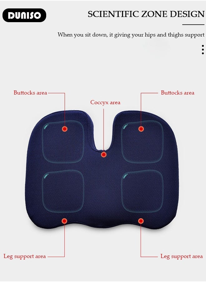 DUNISO - Seat Cushion and Lumbar Support Pillow with Adjustable Straps, Comfort Memory Foam Orthopedic Back Pillow for Office Home Car with Washable Cover, Ergonomic Desk Chair Pads for Tailbone, Lower Back Pain, Sciatica Relief - Image 1