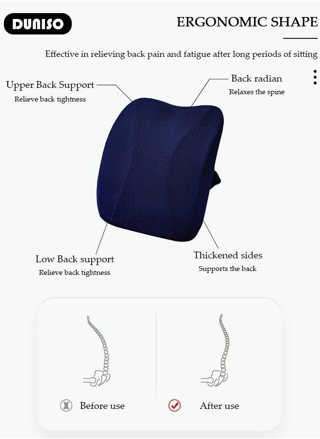 DUNISO - Seat Cushion and Lumbar Support Pillow with Adjustable Straps, Comfort Memory Foam Orthopedic Back Pillow for Office Home Car with Washable Cover, Ergonomic Desk Chair Pads for Tailbone, Lower Back Pain, Sciatica Relief - Image 1