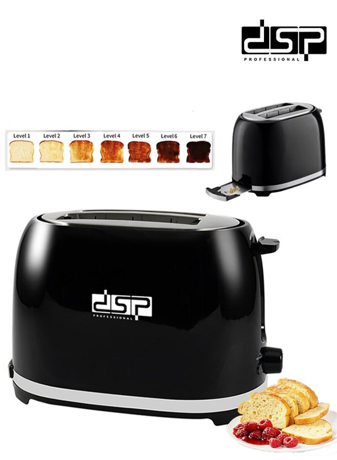 DSP 2 Slice Toaster, 7 Toast Settings, Defrost, Cancel Functions,Reheat,Extra Wide Slots for Bagels & Waffles,Removable Crumb Tray,Black & Silver - Image 1