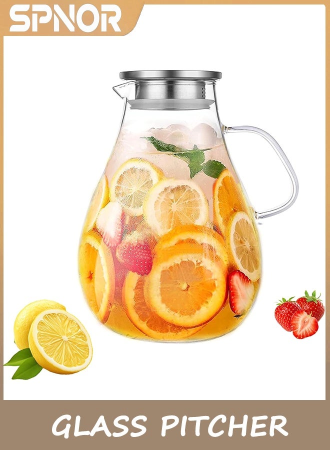 Spnor Glass Pitcher with Lid,2.5L Glass Water Pitcher Hot/Cold Water Jug, Juice and Iced Tea Beverage Carafe with Lid - Image 1