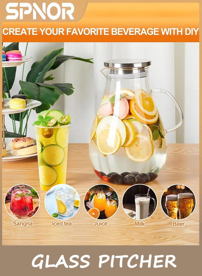 Spnor Glass Pitcher with Lid,2.5L Glass Water Pitcher Hot/Cold Water Jug, Juice and Iced Tea Beverage Carafe with Lid - Image 5