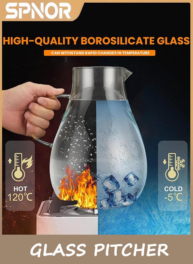 Spnor Glass Pitcher with Lid,2.5L Glass Water Pitcher Hot/Cold Water Jug, Juice and Iced Tea Beverage Carafe with Lid - Image 3