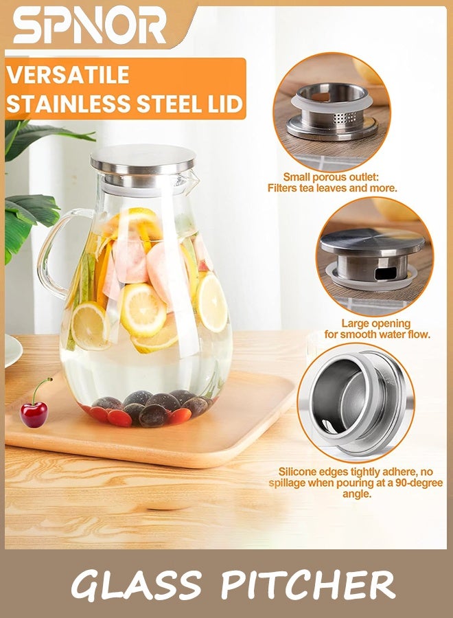 Spnor Glass Pitcher with Lid,2.5L Glass Water Pitcher Hot/Cold Water Jug, Juice and Iced Tea Beverage Carafe with Lid - Image 4