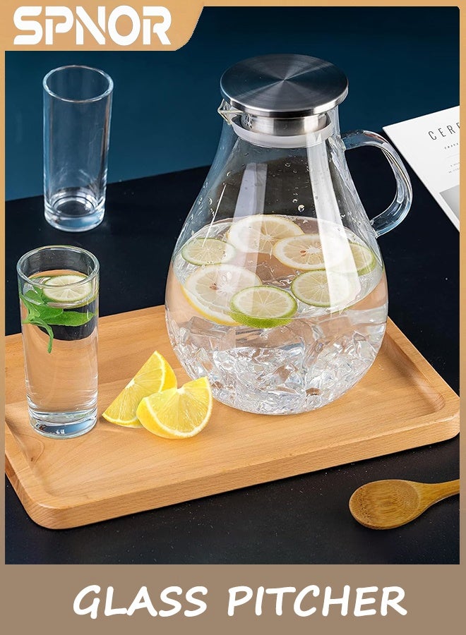 Spnor Glass Pitcher with Lid,2.5L Glass Water Pitcher Hot/Cold Water Jug, Juice and Iced Tea Beverage Carafe with Lid - Image 2