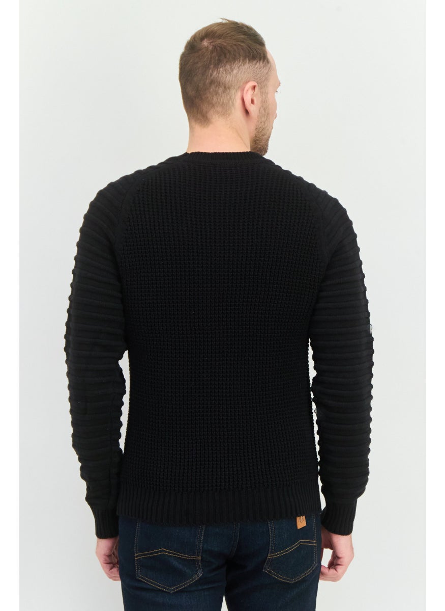 CROSSHATCH Men Crew Neck Embroidered Logo Sweater, Black  - Image 4