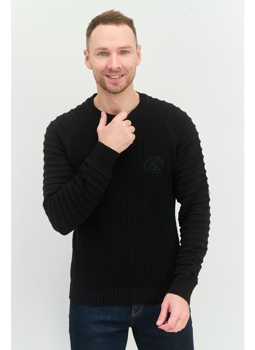 CROSSHATCH Men Crew Neck Embroidered Logo Sweater, Black  - Image 1