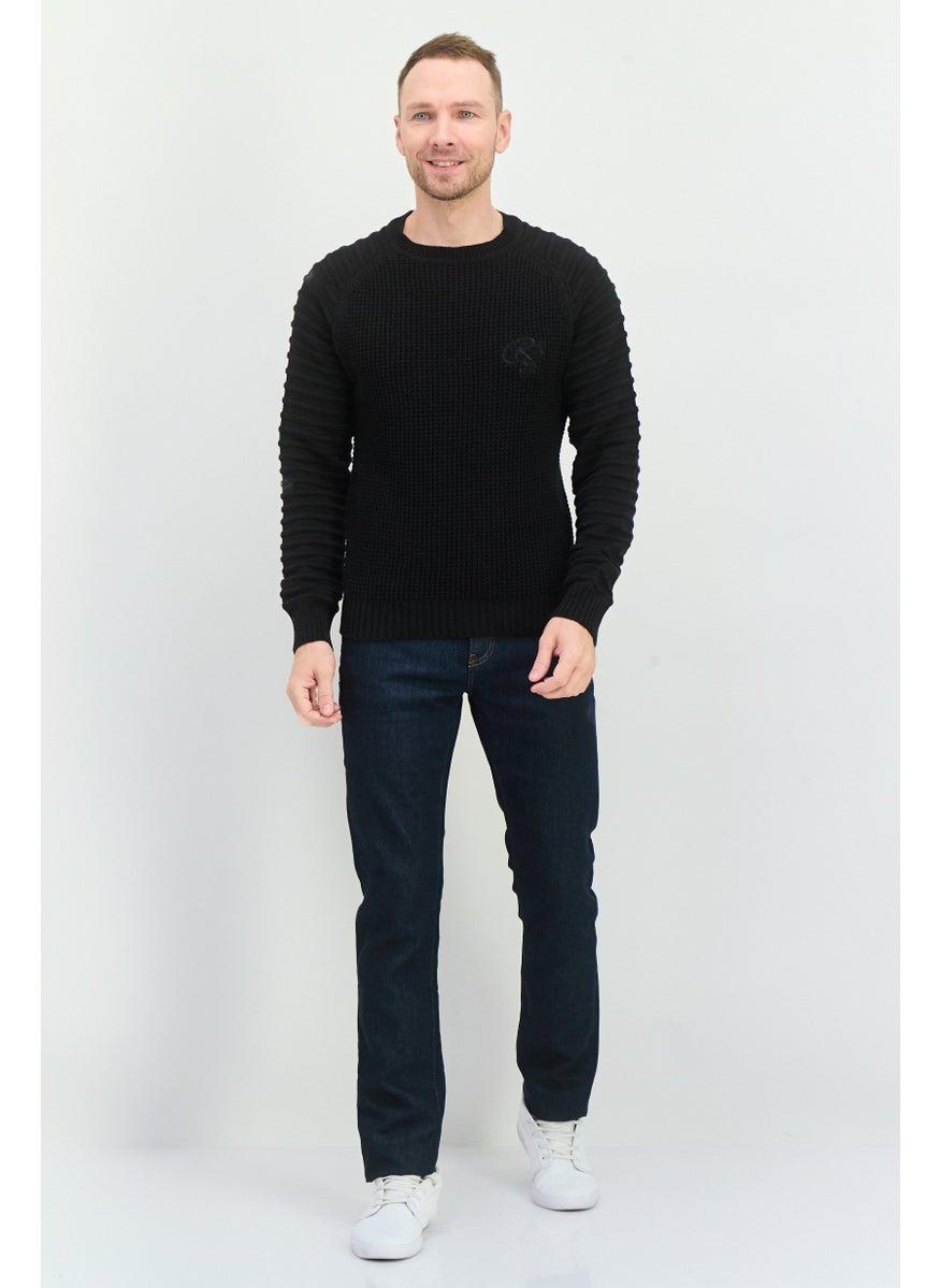 CROSSHATCH Men Crew Neck Embroidered Logo Sweater, Black  - Image 2