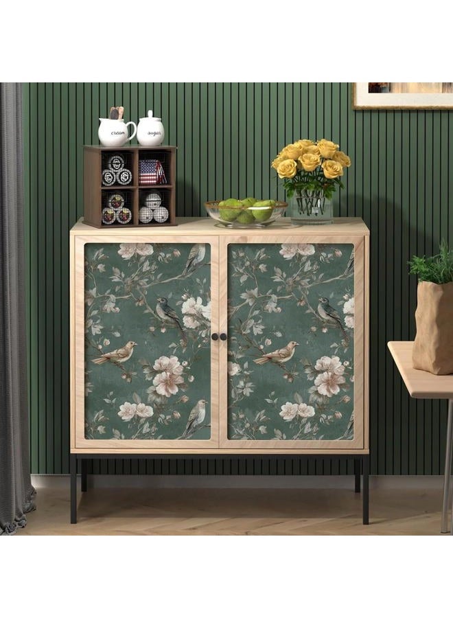Nukofal Green Bird Peel and Stick Wallpaper Vintage Floral Contact Paper 16.9inchx118.1inch Bird Floral Wall Paper Boho Self Adhesive Removable Wallpaper for Bedroom Bathroom Cabinet Decor Vinyl - Image 3