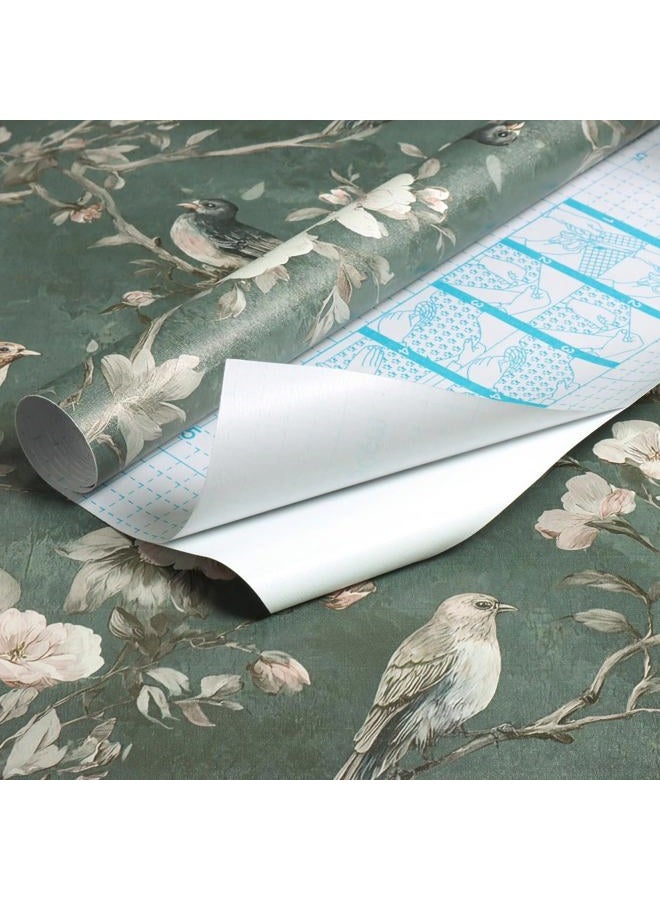 Nukofal Green Bird Peel and Stick Wallpaper Vintage Floral Contact Paper 16.9inchx118.1inch Bird Floral Wall Paper Boho Self Adhesive Removable Wallpaper for Bedroom Bathroom Cabinet Decor Vinyl - Image 5
