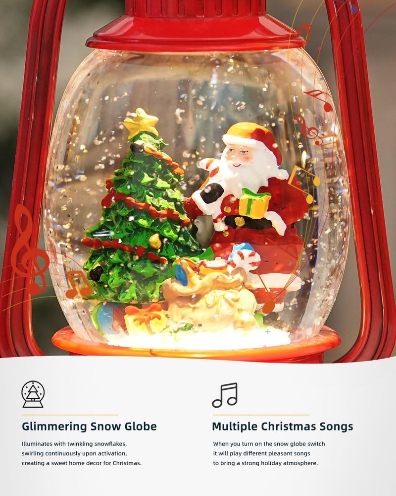PEATOP Christmas Decorations Snow Globe Santa, Musical Glitter Christmas Snow Globes 6H Time Light Up Santa Claus Lantern Christmas Decor Indoor - Image 4