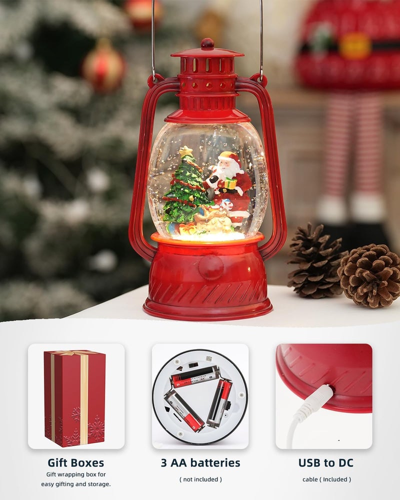 PEATOP Christmas Decorations Snow Globe Santa, Musical Glitter Christmas Snow Globes 6H Time Light Up Santa Claus Lantern Christmas Decor Indoor - Image 2