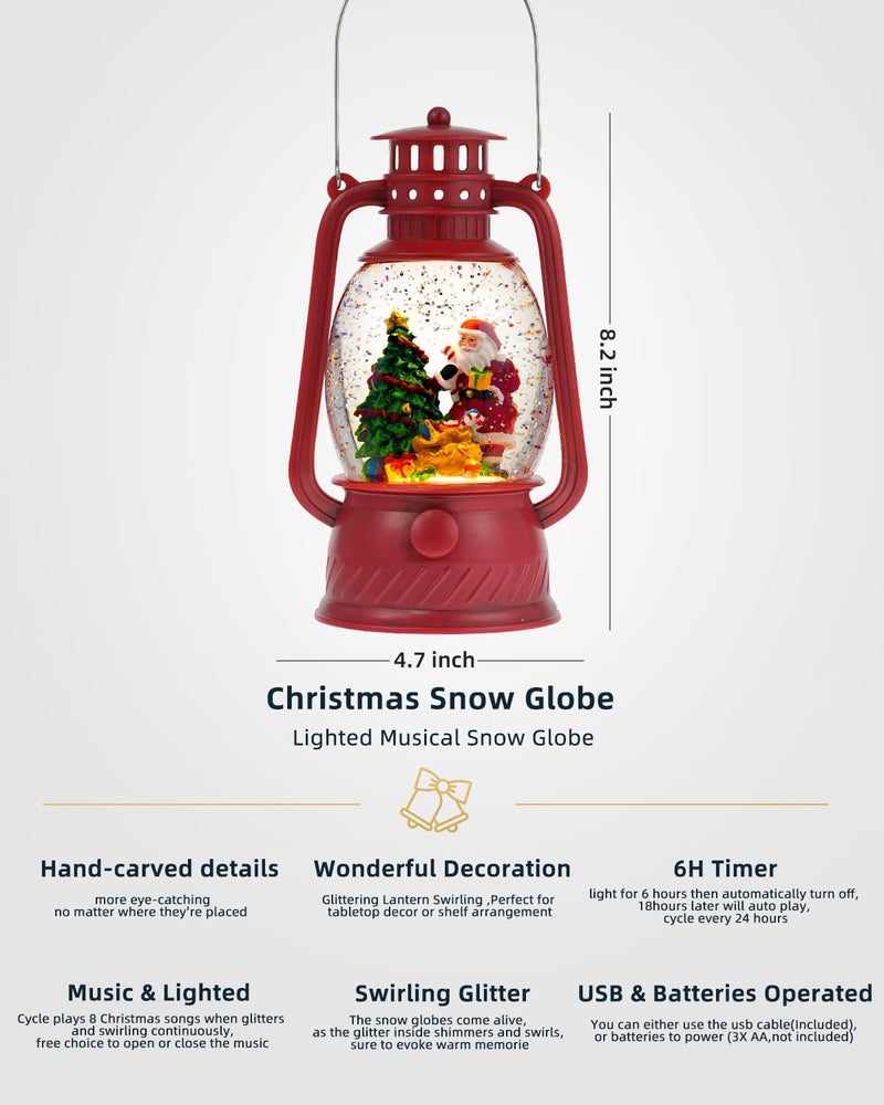 PEATOP Christmas Decorations Snow Globe Santa, Musical Glitter Christmas Snow Globes 6H Time Light Up Santa Claus Lantern Christmas Decor Indoor - Image 5