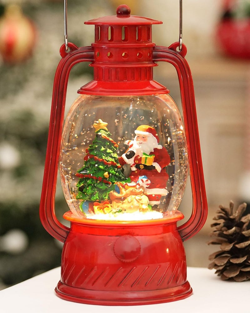 PEATOP Christmas Decorations Snow Globe Santa, Musical Glitter Christmas Snow Globes 6H Time Light Up Santa Claus Lantern Christmas Decor Indoor - Image 1