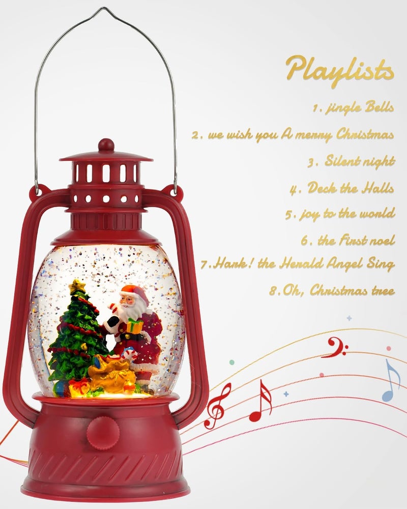 PEATOP Christmas Decorations Snow Globe Santa, Musical Glitter Christmas Snow Globes 6H Time Light Up Santa Claus Lantern Christmas Decor Indoor - Image 3