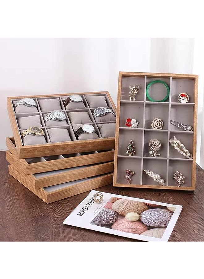 Raxoom Storage Box,Watch Tray Wooden Watch Jewelry Tray Organizer Watch Storage Tray Velvet Bracelet Watch Display Box Watch Holder,Watch Drawer Organizer for Men Women Girls (12 Slots)  - Image 2