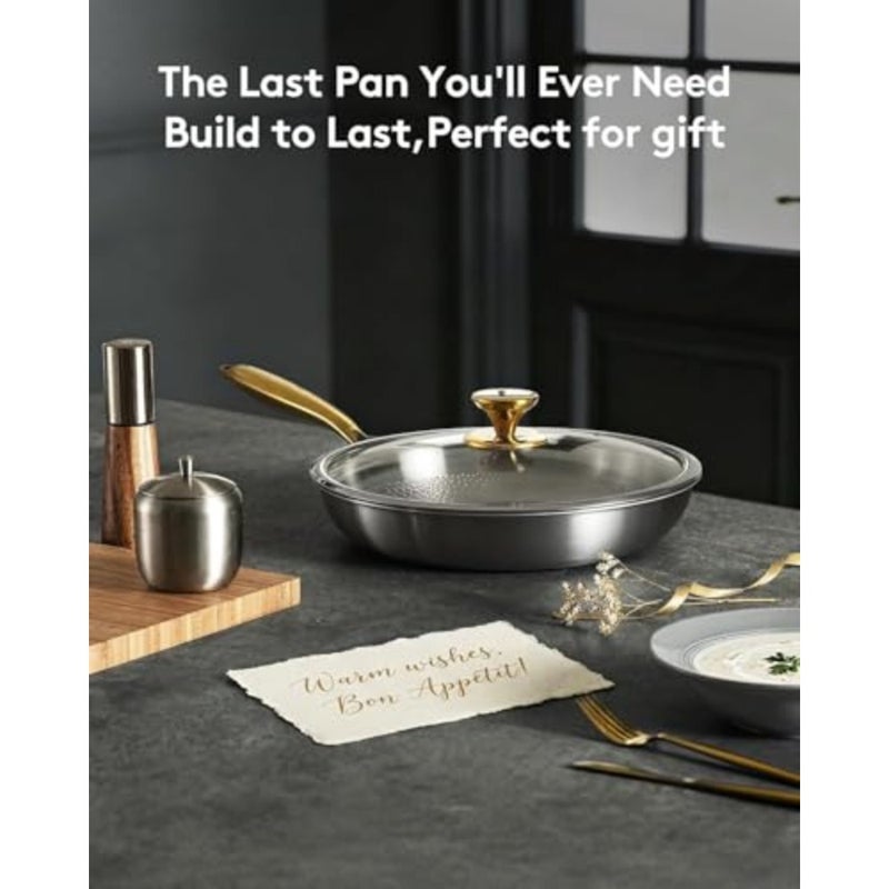 Titanium Pans for Cooking 12 Inch Pure Tagine Skillet with Lid Hammered Chef-Grade Design PFAS/PFOA/PTFE-Free Induction Oven-Safe, Dishwasher Safe - Image 2