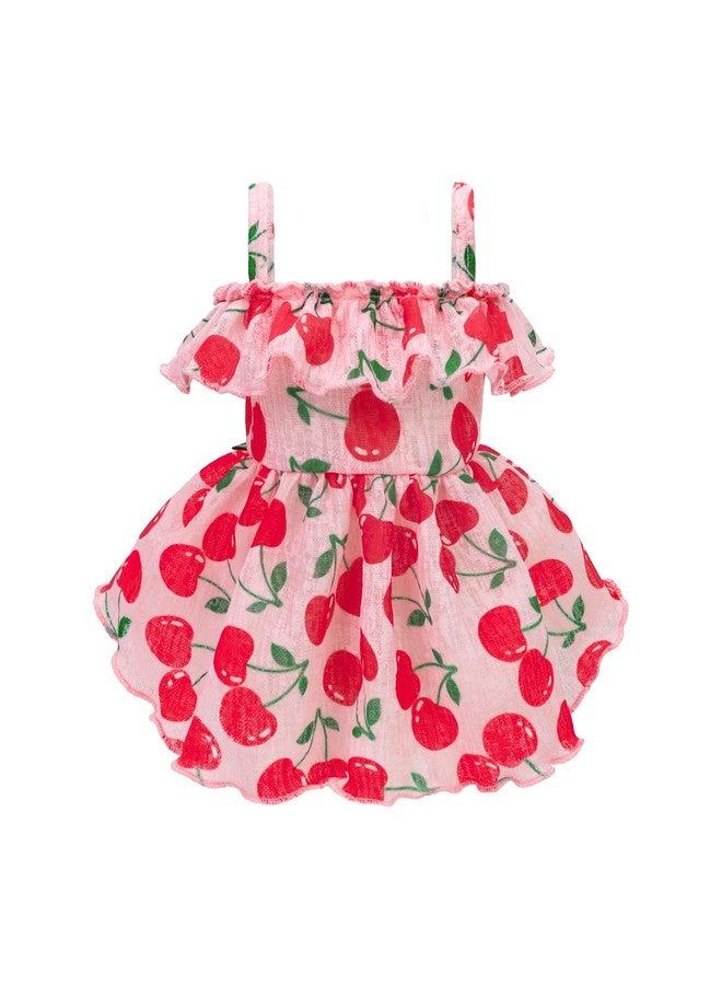 فيت وورم فستان فيت ورم الكرزي للكلاب، ملابس كلاب صغيرة للبنات، فستان هاواي مكشكش للكلاب، زي حيوان أليف أنثى، وردي، أحمر، مقاس XS - Image 1