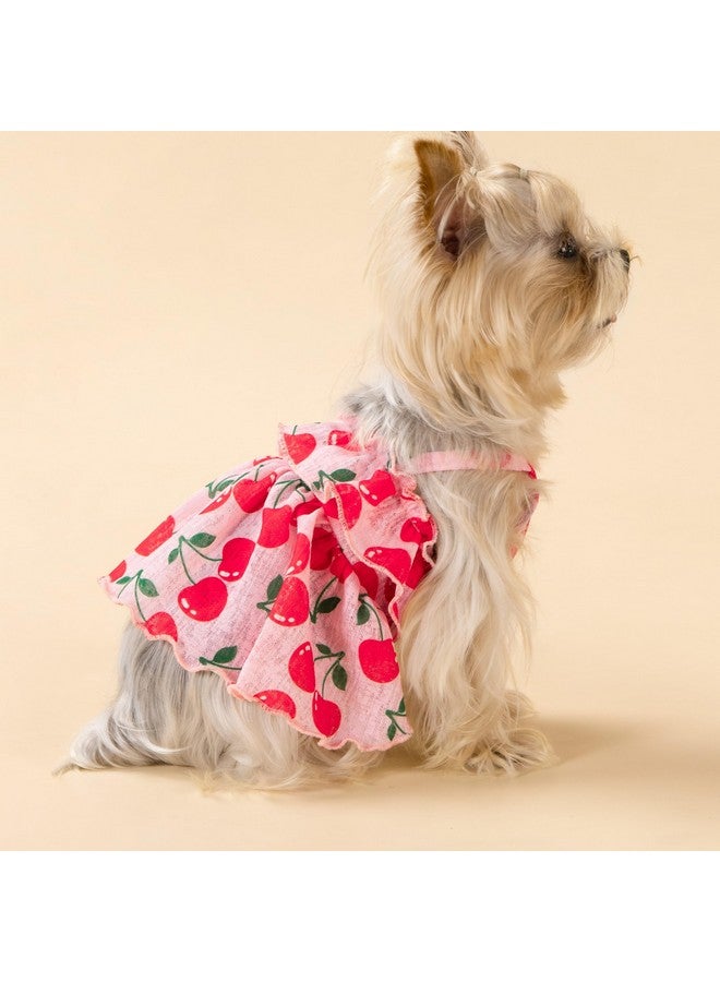 فيت وورم فستان فيت ورم الكرزي للكلاب، ملابس كلاب صغيرة للبنات، فستان هاواي مكشكش للكلاب، زي حيوان أليف أنثى، وردي، أحمر، مقاس XS - Image 3
