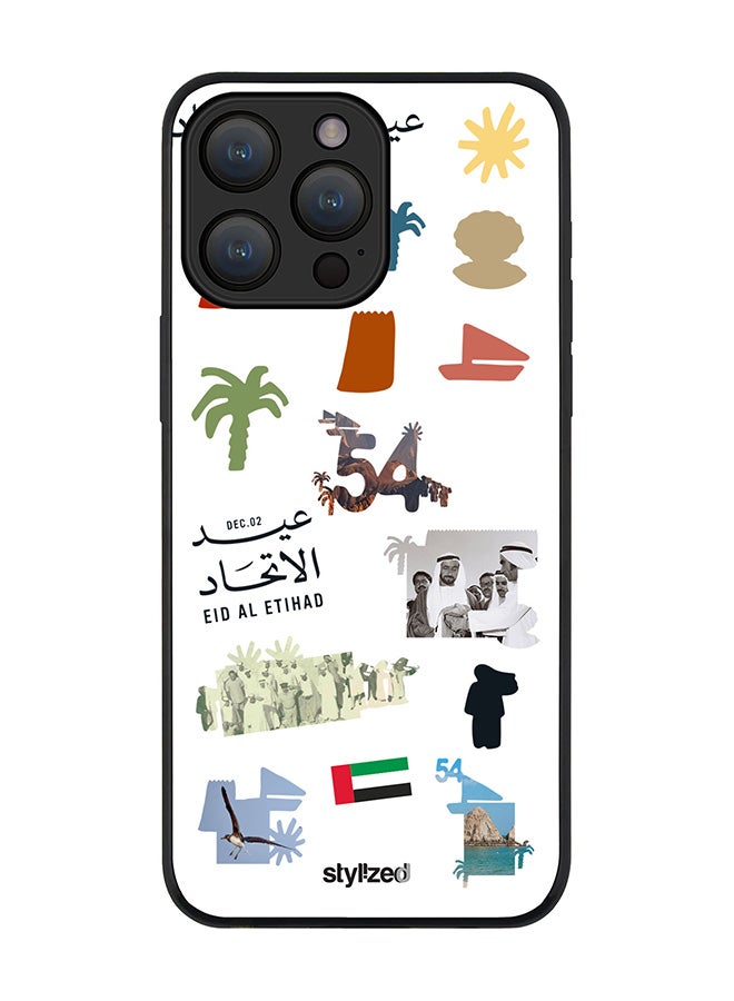 Stylizedd Cover for iPhone 15 Pro Max Case, Rugged Black Slim fit Soft Flexible Anti Drop TPU Gel Thin Protective Phone Cases- Eid Al Etihad 54th UAE National Day, White - Image 1