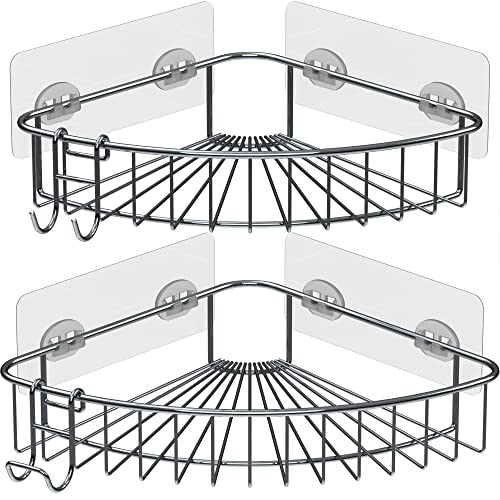 Jovware Shower Shelf for inside Shower, Shower Shelf Corner, Shower Corner Caddy, Adhesive Shower Caddy, Shower Wall Caddy, Stainless Steel Shower Caddy Suction No Drill 2 Pack Silver - Image 1