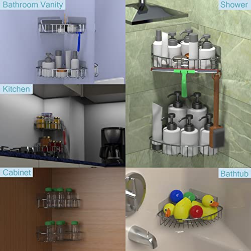 Jovware Shower Shelf for inside Shower, Shower Shelf Corner, Shower Corner Caddy, Adhesive Shower Caddy, Shower Wall Caddy, Stainless Steel Shower Caddy Suction No Drill 2 Pack Silver - Image 4