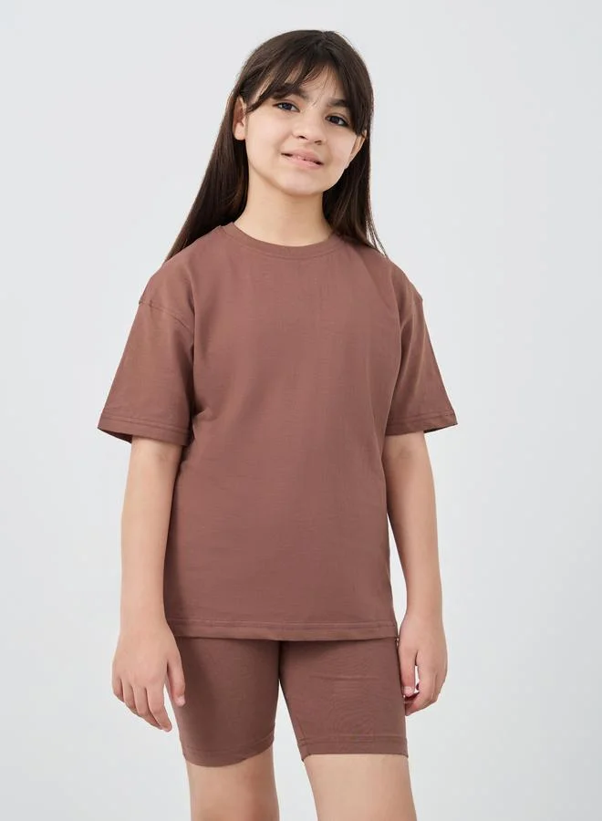 Styli Styli Solid Oversized T-Shirt with Cycle Shorts Set
