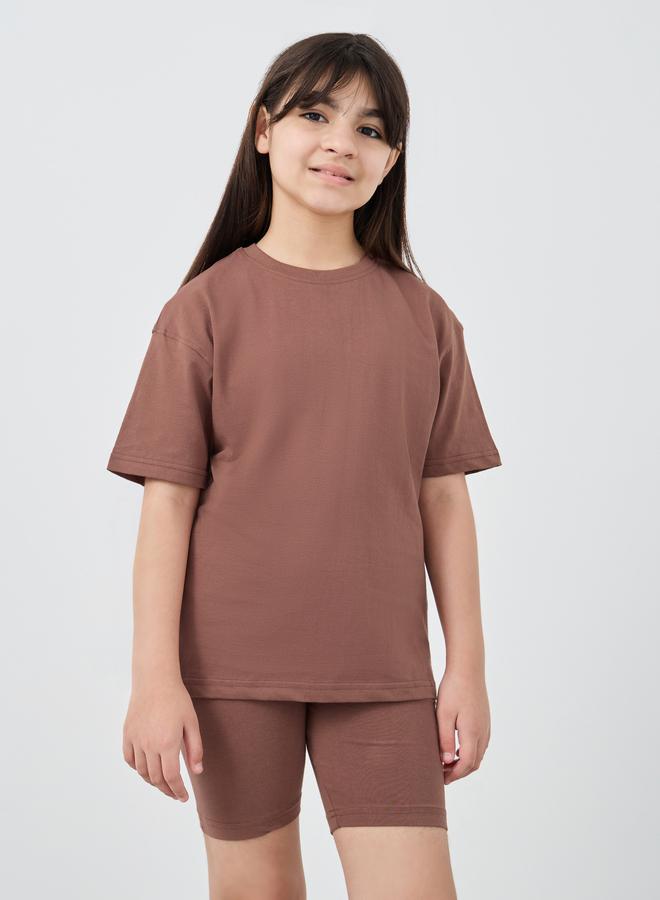 Styli Styli Solid Oversized T-Shirt with Cycle Shorts Set  - Image 3