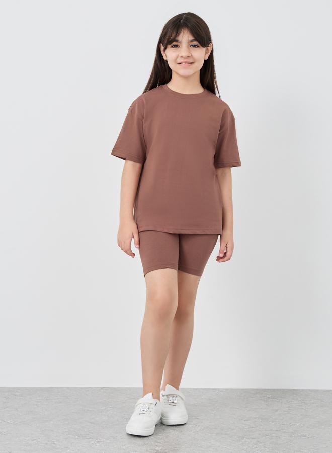 Styli Styli Solid Oversized T-Shirt with Cycle Shorts Set  - Image 2