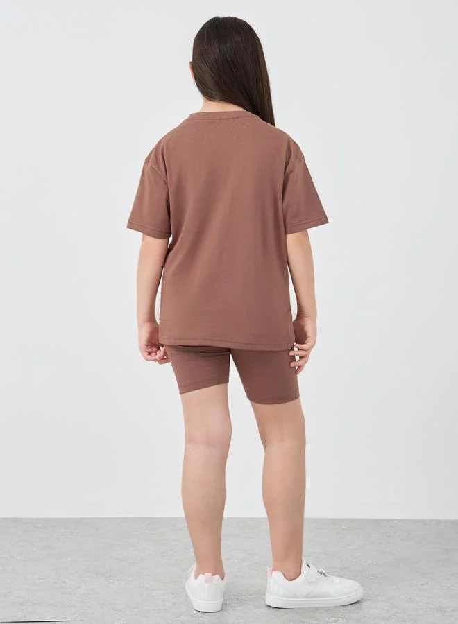 Styli Styli Solid Oversized T-Shirt with Cycle Shorts Set