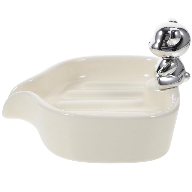 Bear Shaped Ceramic Soap Dish with Self Draining Design for Bathroom Sink Countertop - Image 2
